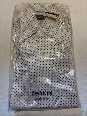 Damon White Shirt with Navy Polka Dots